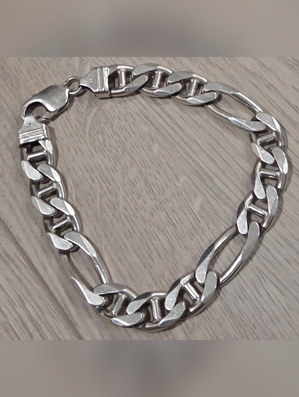 Chunky 9" Men's 925 Italy Sterling Silver Figaro-Mariner Chain Bracelet